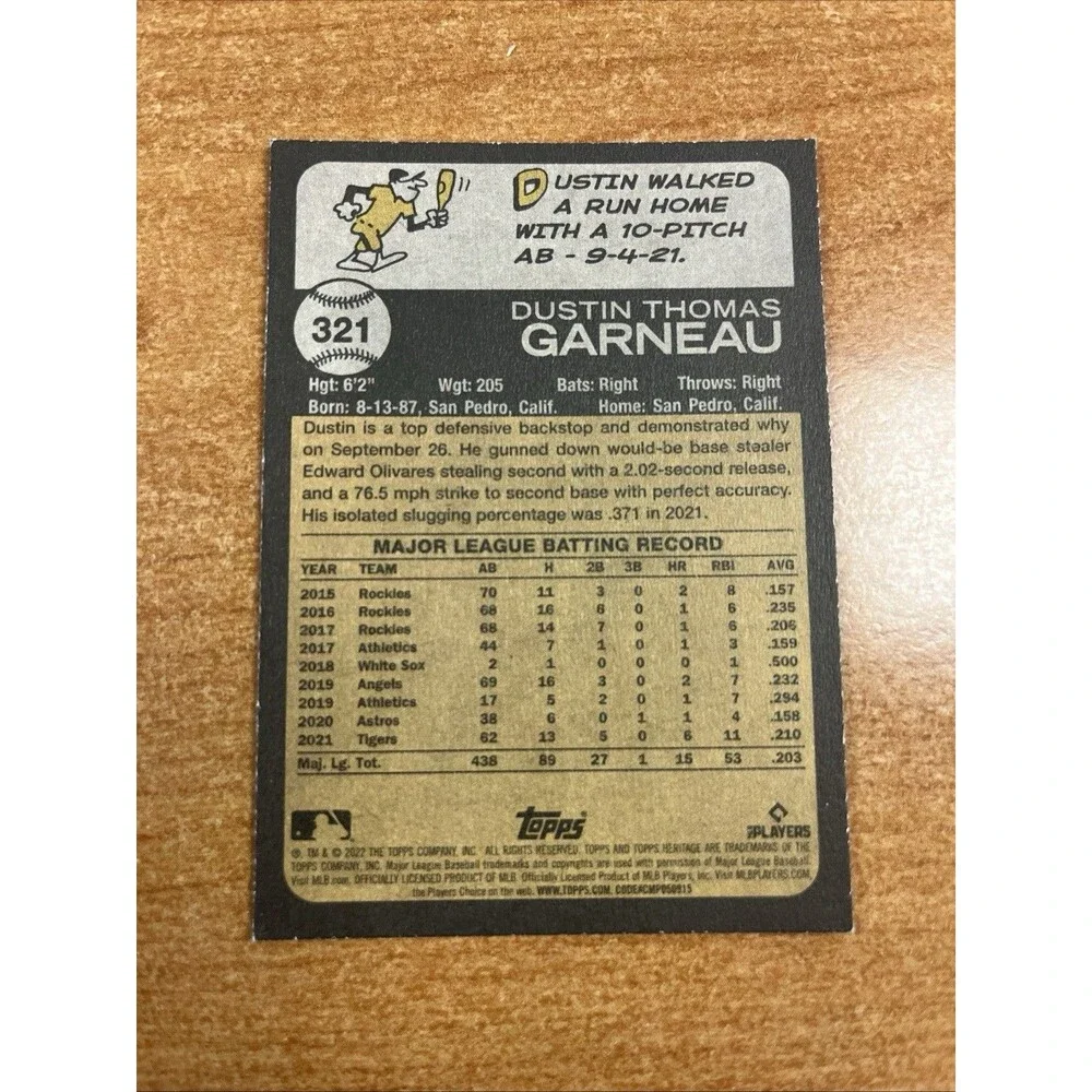 2022 Topps‎ Heritage - Dustin Garneau #321